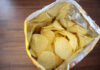 Open bag of ridged potato chips